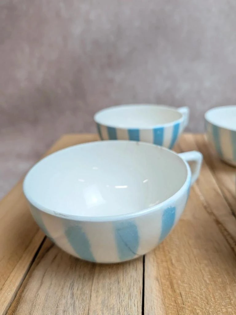 Lot de 6 xícaras Terre de Fer Digoin França listras azuis vintage – photo 4
